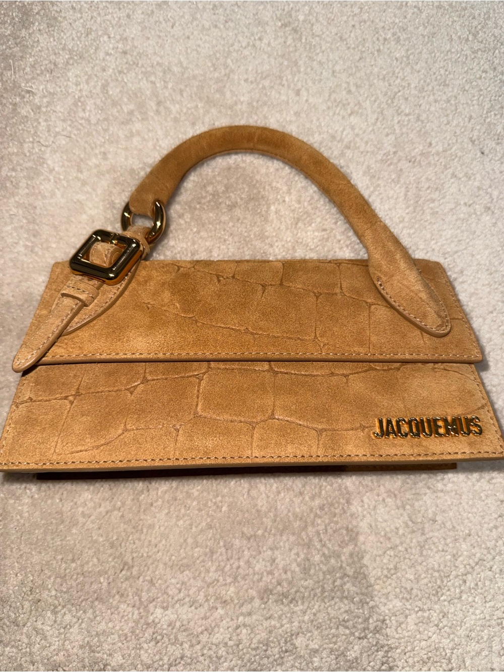 Jacquemus Gold-Tan Croc-Embossed Mini Top-Handle Bag